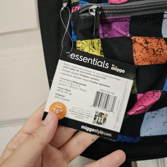 Essentials by miggo colorful checkered emo scene kid style backpack - Picture 4 of 4